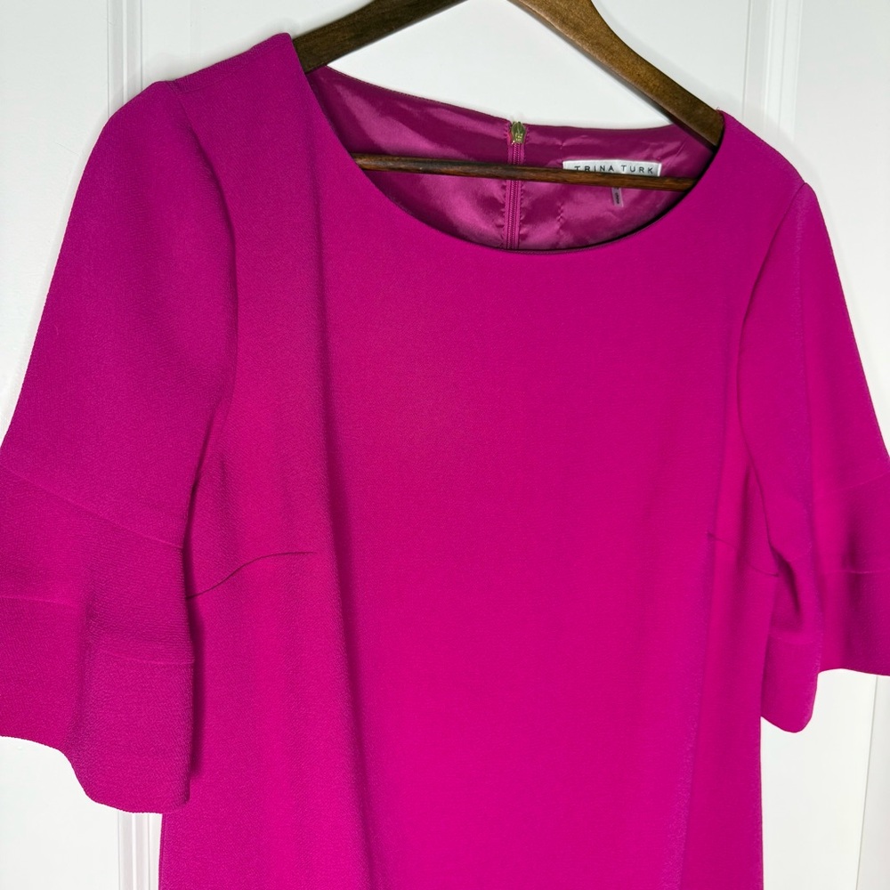 Womens Trina Turk Size 10 Soujurn Fuscia Dress Sheath Lined Bell Sleeve‎